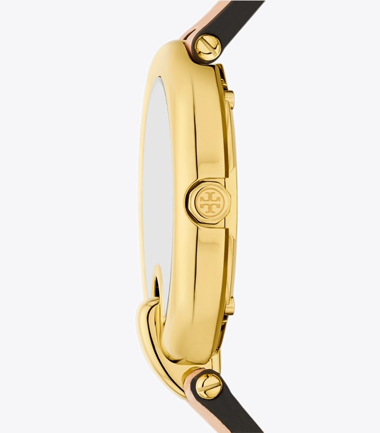 Tory Burch designer strap watches Pierced Watch in IVORY/GOLD/VACHETTA side