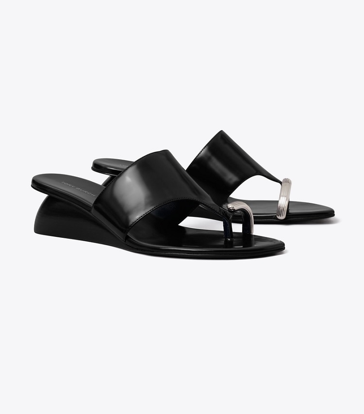 Tory Burch designer sandals Pierced Wedge Sandal in PERFECT BLACK angle