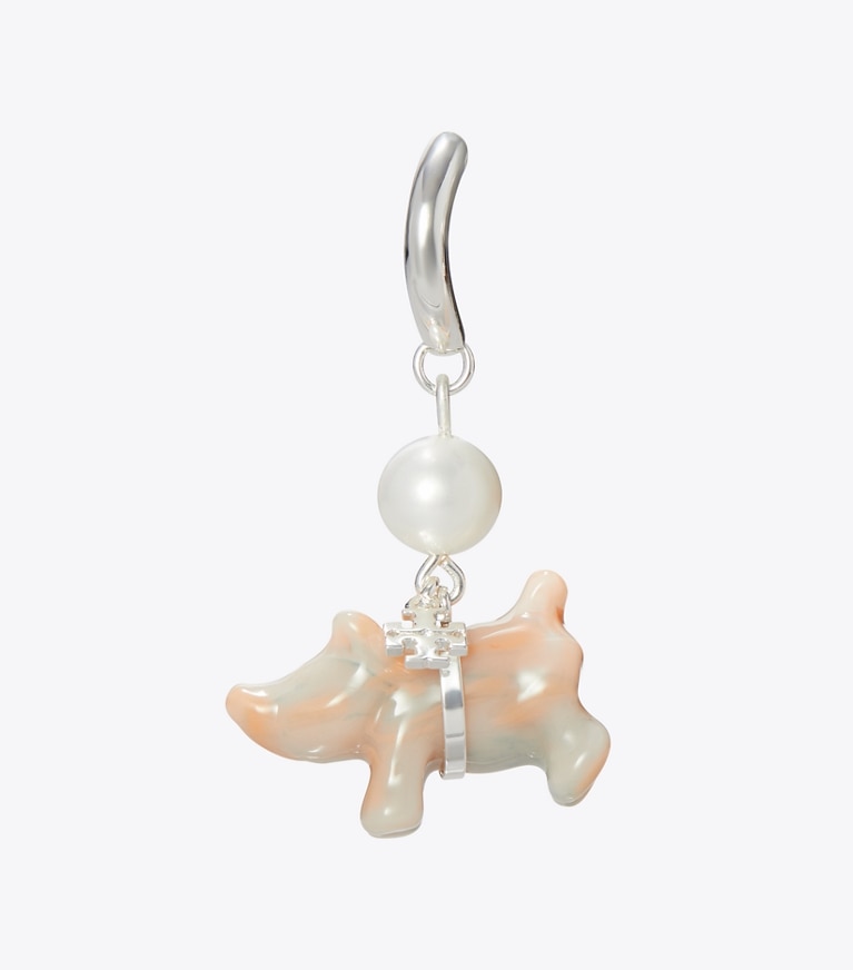 Tory Burch designer earrings Piggie Earring in Light Silver / Pink / Pearl front