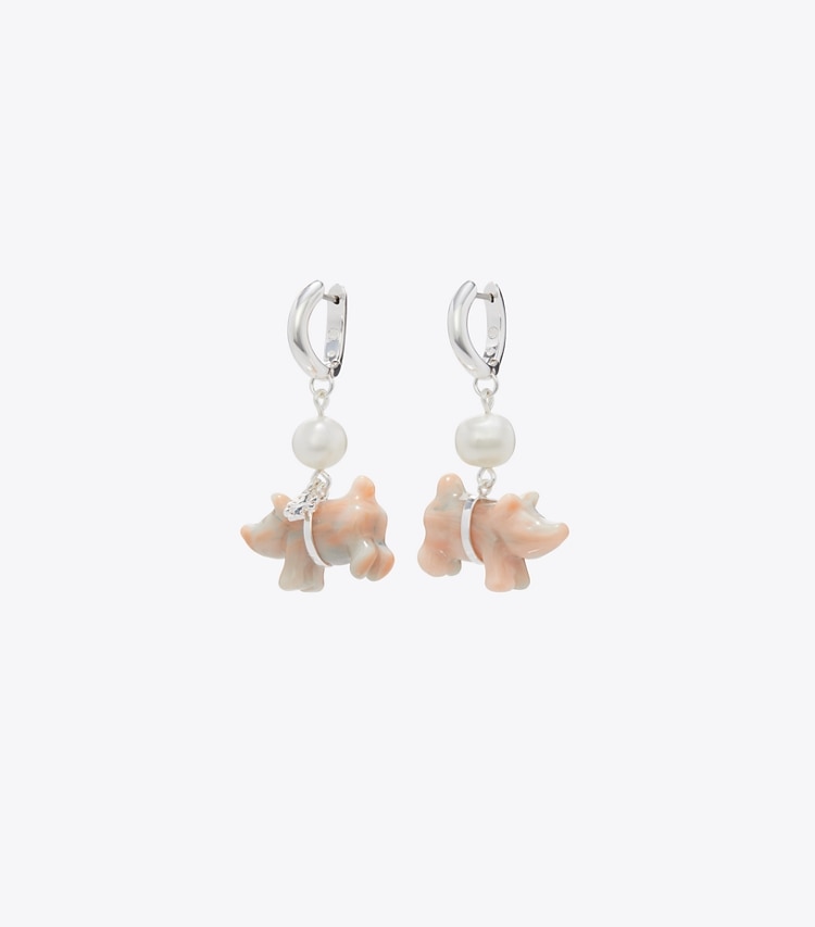 Tory Burch designer earrings Piggie Earring in Light Silver / Pink / Pearl front