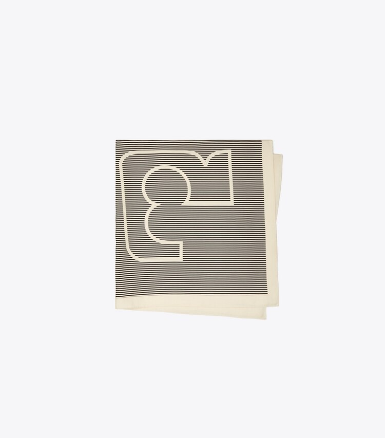 Tory Burch designer scarves Pinstripe Logo Silk Square Scarf in Pinstripe Logo French Cream folded