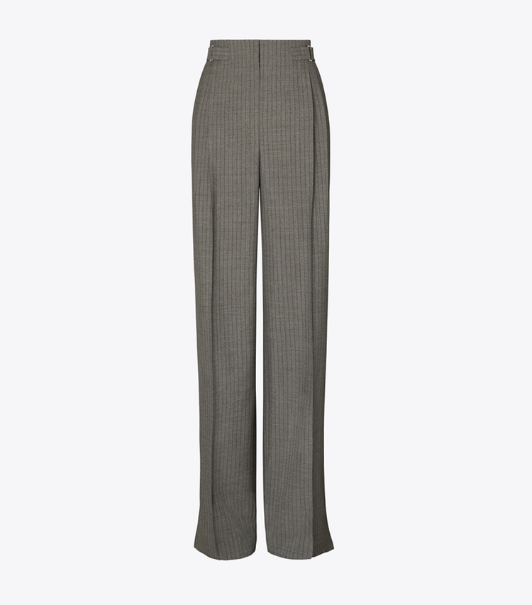 Tory Burch designer bottoms Pinstripe Wool Pant in Melange Gray front