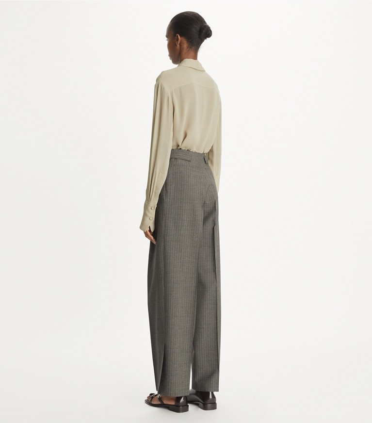 Tory Burch designer bottoms Pinstripe Wool Pant in Melange Gray front