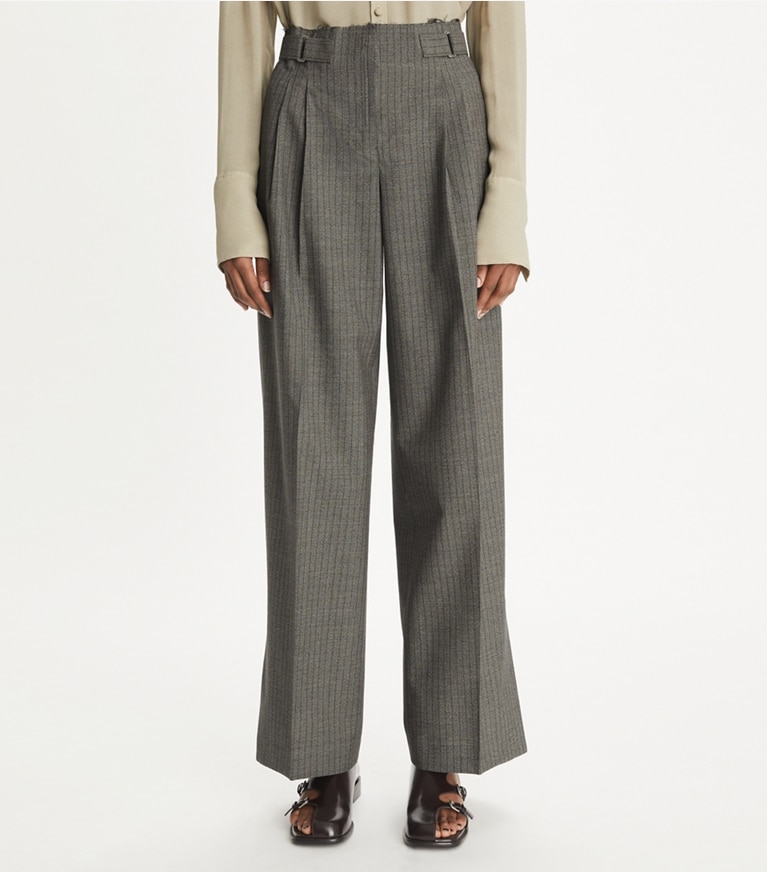 Tory Burch designer bottoms Pinstripe Wool Pant in Melange Gray front