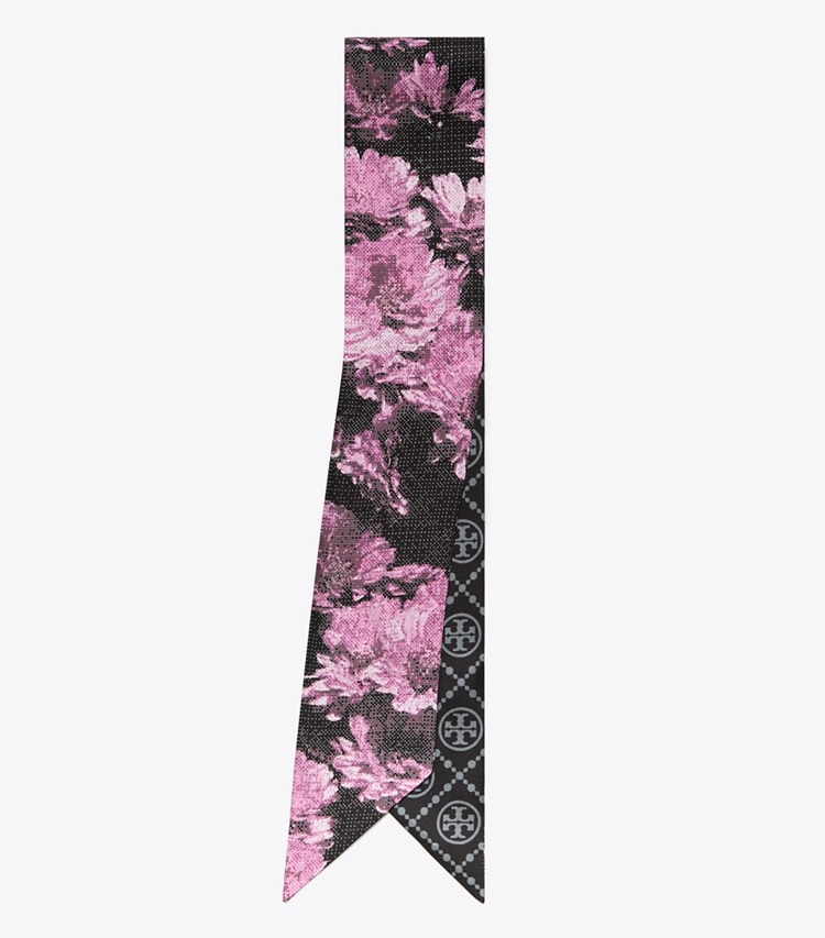 Tory Burch designer スカーフ ピクセル フラワー リボンタイ in Pink Pixel Flower folded