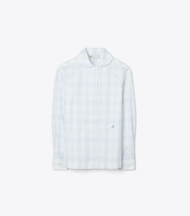 Tory Burch designer tops Plaid Cotton Shirt in White / Blue front
