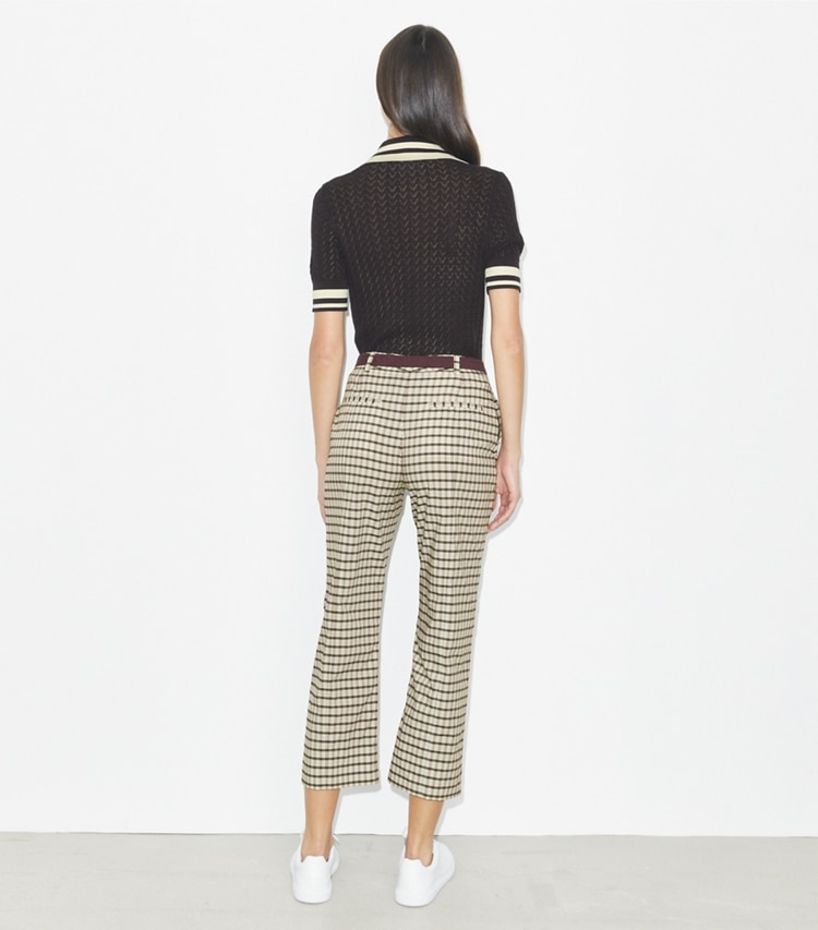 Tory Burch designer bottoms Plaid Golf Pant in Ivory / Black Plaid on model back