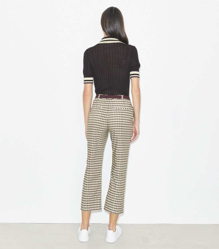 Tory Burch designer bottoms Plaid Golf Pant in Ivory / Black Plaid front