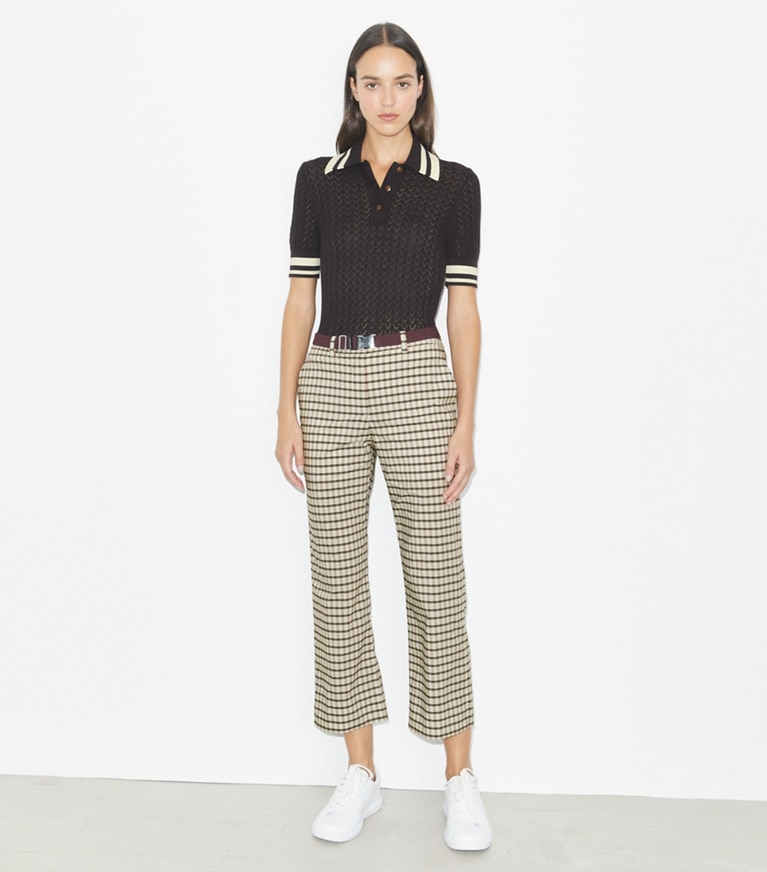 Tory Burch designer bottoms Plaid Golf Pant in Ivory / Black Plaid front