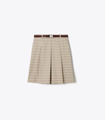 Tory Burch designer bottoms Plaid Golf Skirt in Crimson Rust Dense Plaid Sport front