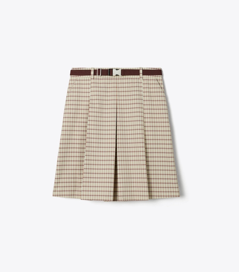 Tory Burch designer bottoms Plaid Golf Skirt in Crimson Rust Dense Plaid Sport front
