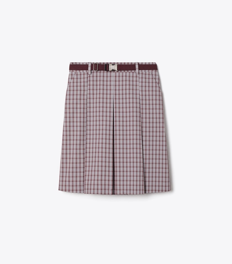 Tory Burch designer bottoms Plaid Golf Skirt in Burgundy Plaid front