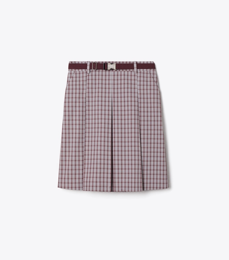Tory Burch designer bottoms Plaid Golf Skirt in Burgundy Plaid front