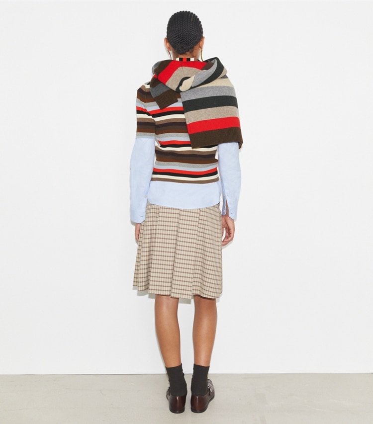 Tory Burch designer bottoms Plaid Golf Skirt in Crimson Rust Dense Plaid Sport on model back