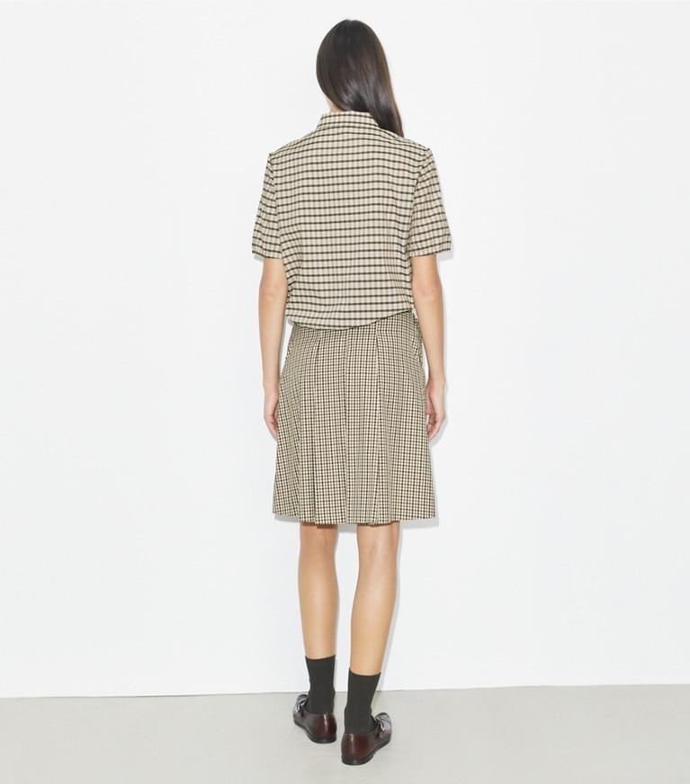 Tory Burch designer tops Plaid Half-Zip Polo in Ivory / Black Plaid front