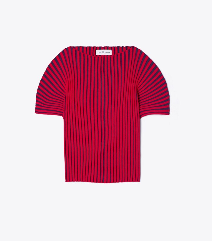 Plaited-Rib Short-Sleeve Sweater: Women's Designer Sweaters | Tory Burch