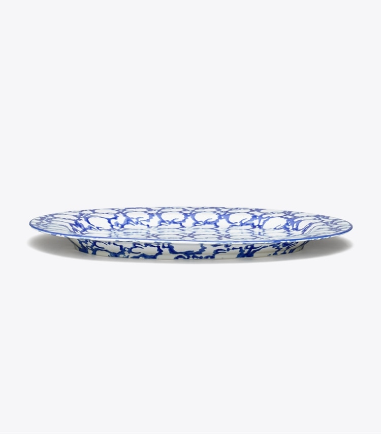 Tory Burch designer vaisselle Plat de service ovale, collection Spongeware dans Smoke Ring groupe