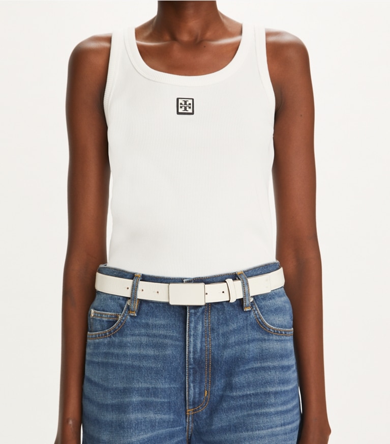 Tory Burch designer belts Plate Belt in Blanc front