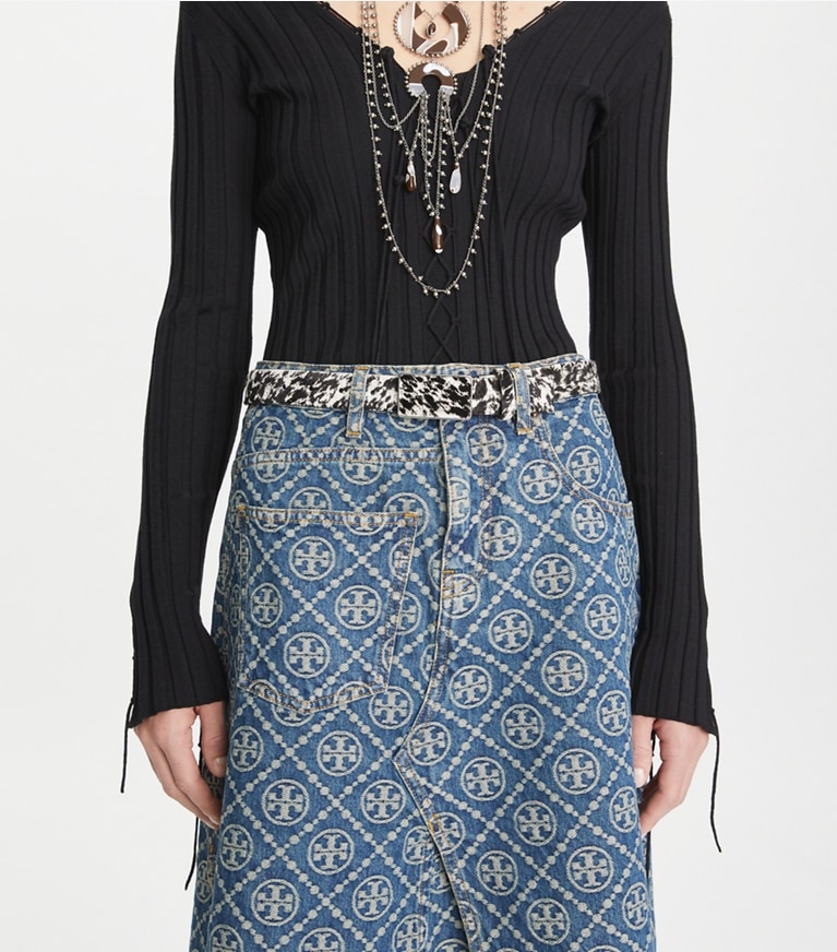 Tory Burch designer belts Plate Belt in Warm White / Black front