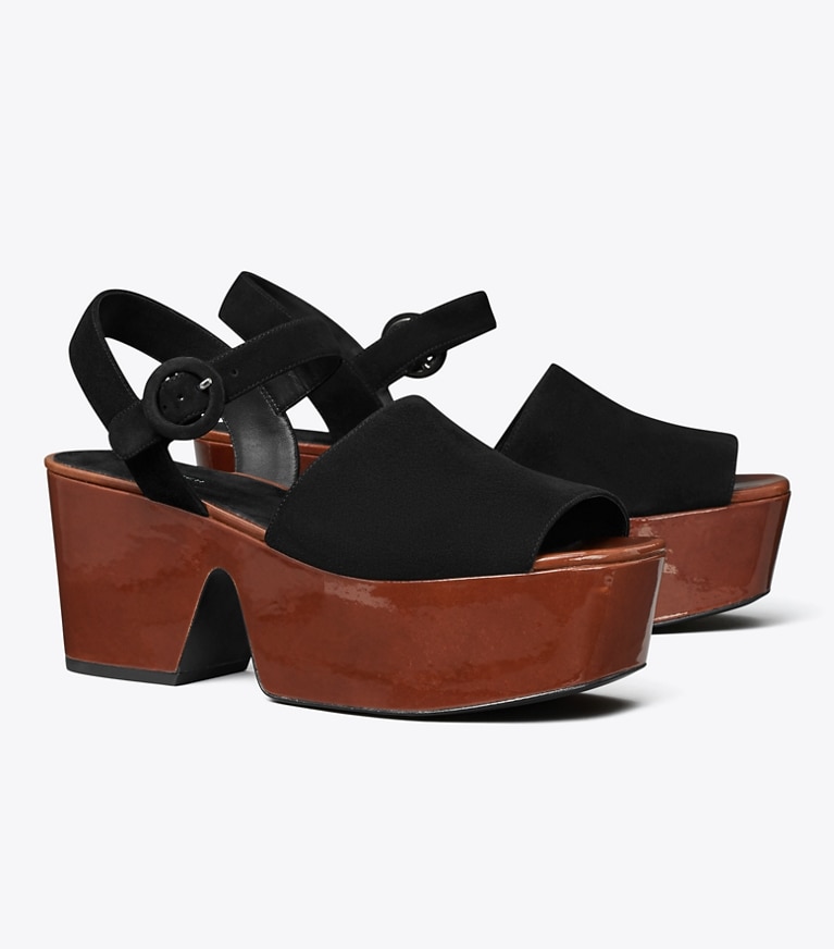 Tory Burch designer sandalen Plateausandale in PERFECT BLACK / PLUM angle