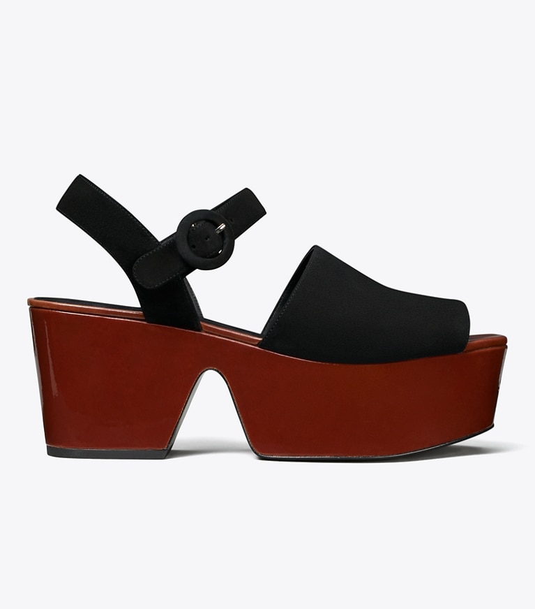 Tory Burch designer sandalen Plateausandale in PERFECT BLACK / PLUM side