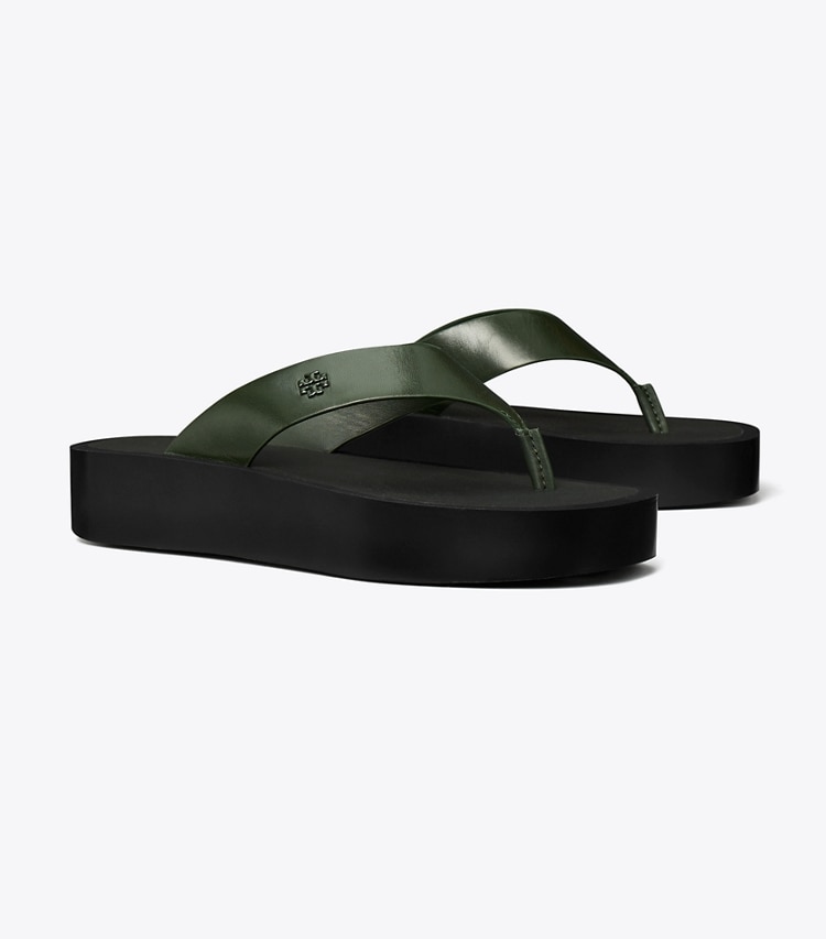Tory Burch designer sandals Platform Flip-Flop in DARK EMERALD / PERFECT BLACK angle