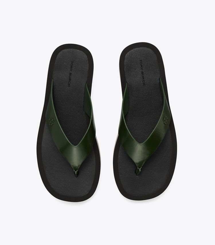 Tory Burch designer sandals Platform Flip-Flop in DARK EMERALD / PERFECT BLACK overhead