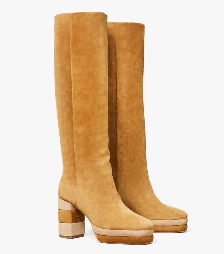 Tory Burch designer boots Platform Knee Boot in CAMEL angle
