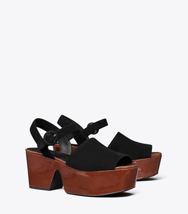 Tory Burch designer sandals Platform Sandal in PERFECT BLACK / PLUM angle