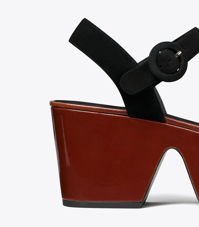 Tory Burch designer sandals Platform Sandal in PERFECT BLACK / PLUM detail