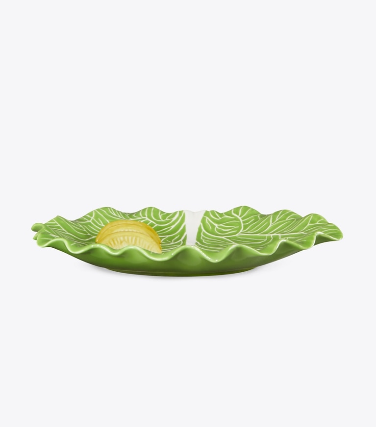 Tory Burch diseñador vajilla y cristalería Plato de postre de vajilla con borde ondulado Lemon Side en Green grupo