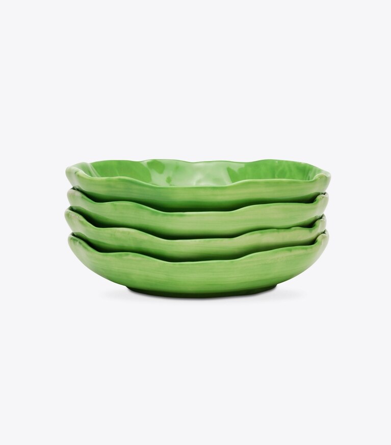 Tory Burch diseñador artículos de mesa & cristalería Plato para canapés de vajilla con borde ondulado, set de 4 en Green grupo