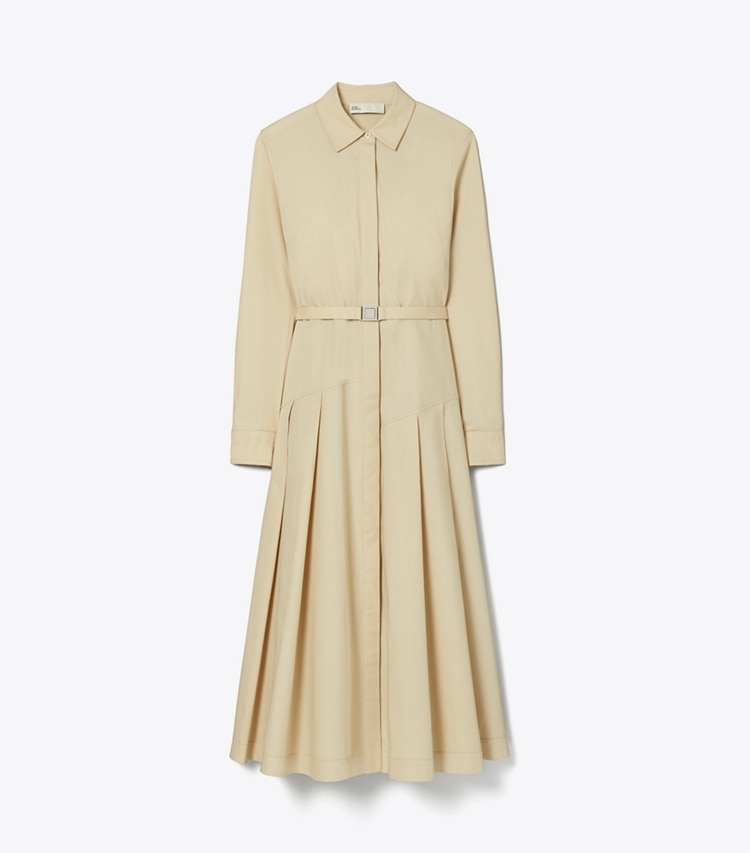 Tory Burch designer dresses Pleated Cotton Shirtdress in TORTORA front
