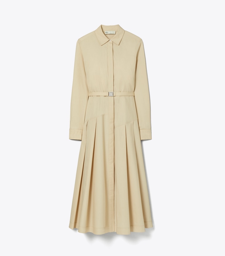 Tory Burch designer dresses Pleated Cotton Shirtdress in TORTORA front