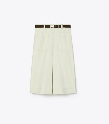 Tory Burch designer bottoms Pleated Cotton Twill Skirt in Stone front