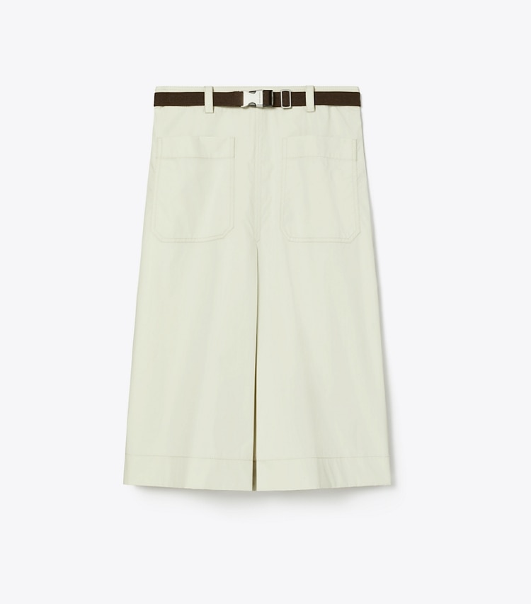 Tory Burch designer bottoms Pleated Cotton Twill Skirt in Stone front