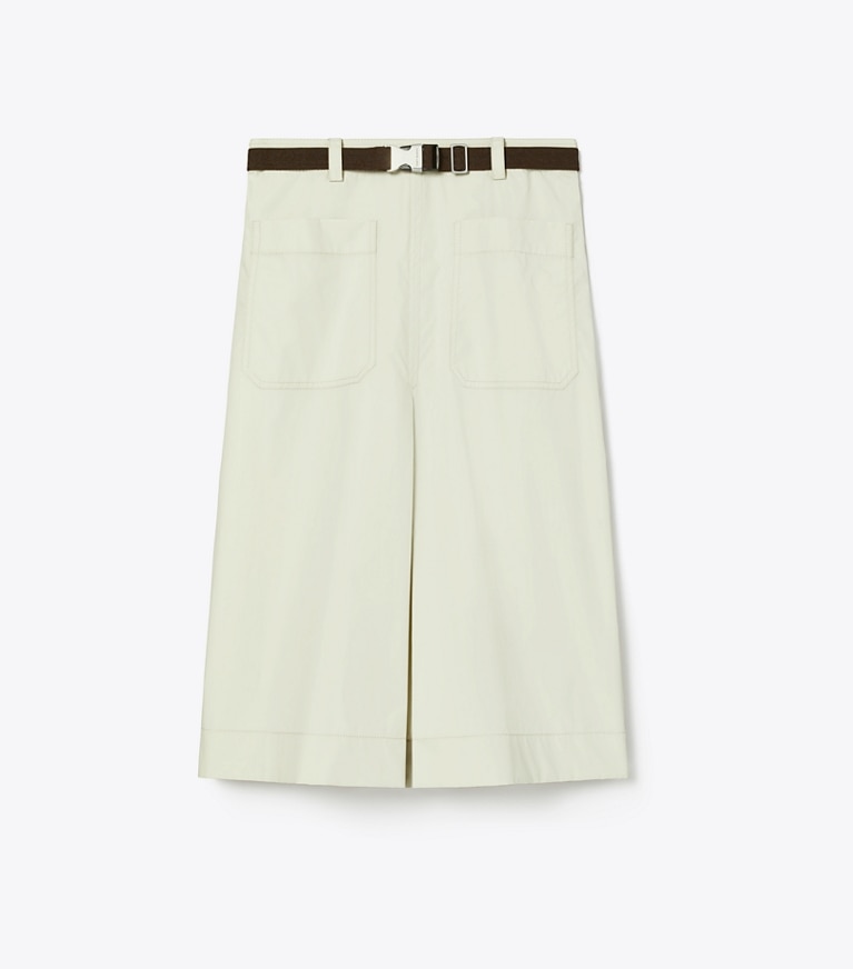 Tory Burch designer bottoms Pleated Cotton Twill Skirt in Stone front