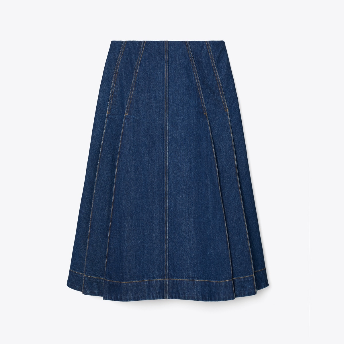 TORY BURCH 【S&T】 プリントプリーツヘムテニススカート pleated-denim-skirt-front.