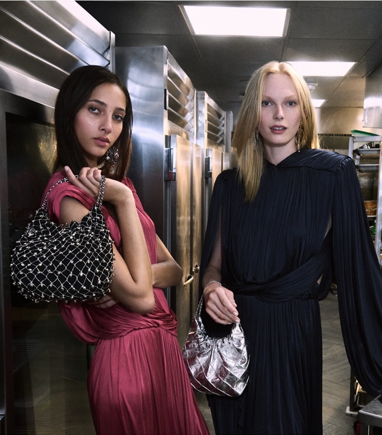 Tory Burch designer dresses Pleated Draped Viscose Dress in Ink campaign