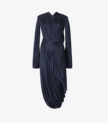 Tory Burch designer dresses Pleated Draped Viscose Dress in Ink front