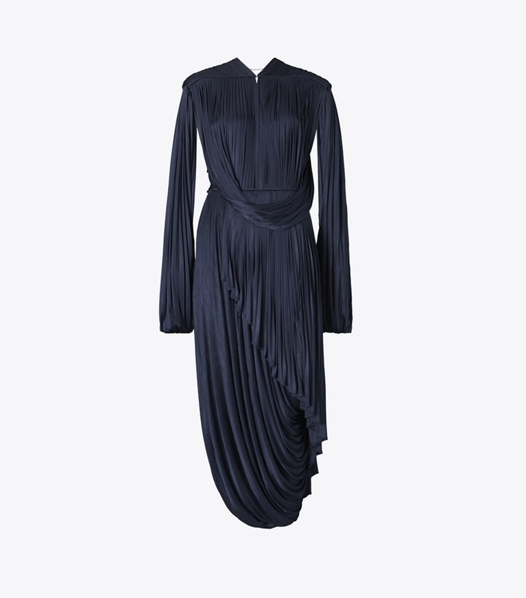 Tory Burch designer dresses Pleated Draped Viscose Dress in Ink front