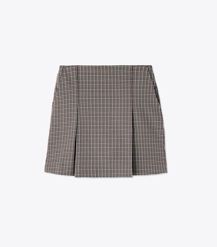 Tory Sport designer bottoms Pleated-Front Twill Golf Skirt in Winetasting Pincheck Plaid front