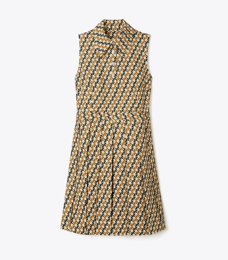 Tory Sport designer dresses Pleated Golf Dress in Tory Navy Linked Geo Multi-Color front