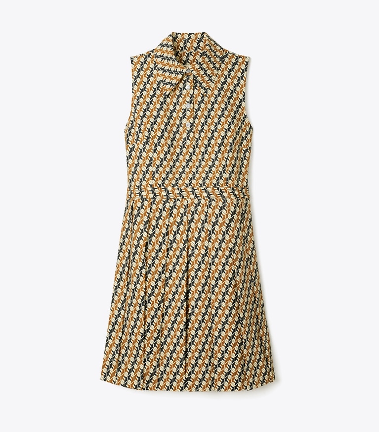 Tory Sport designer dresses Pleated Golf Dress in Tory Navy Linked Geo Multi-Color front