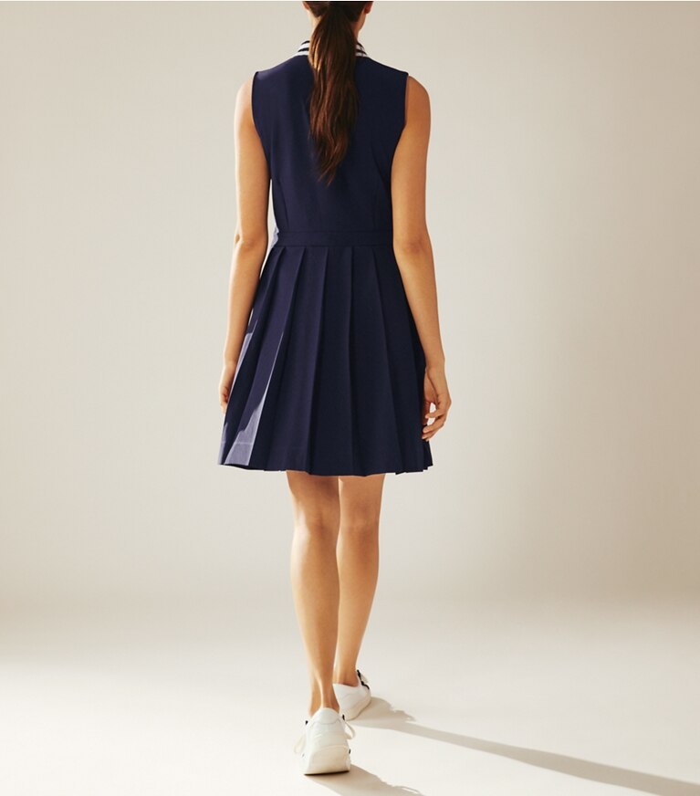Tory Sport designer dresses Pleated Golf Dress in Tory Navy front