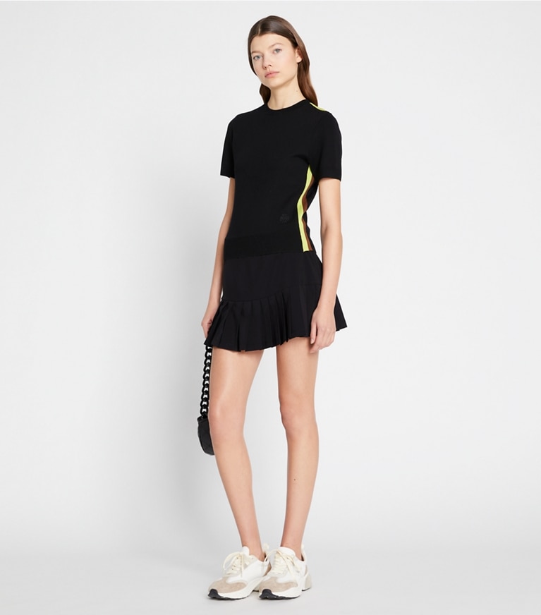 Tory Sport designer bottoms Pleated-Hem Tennis Skirt in Black front