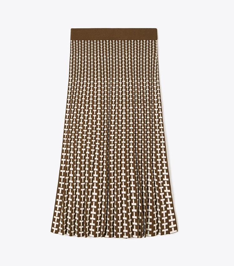 Tory Sport designer bottoms Pleated Jacquard Tech Knit Skirt in Dark Roast Two Way T front
