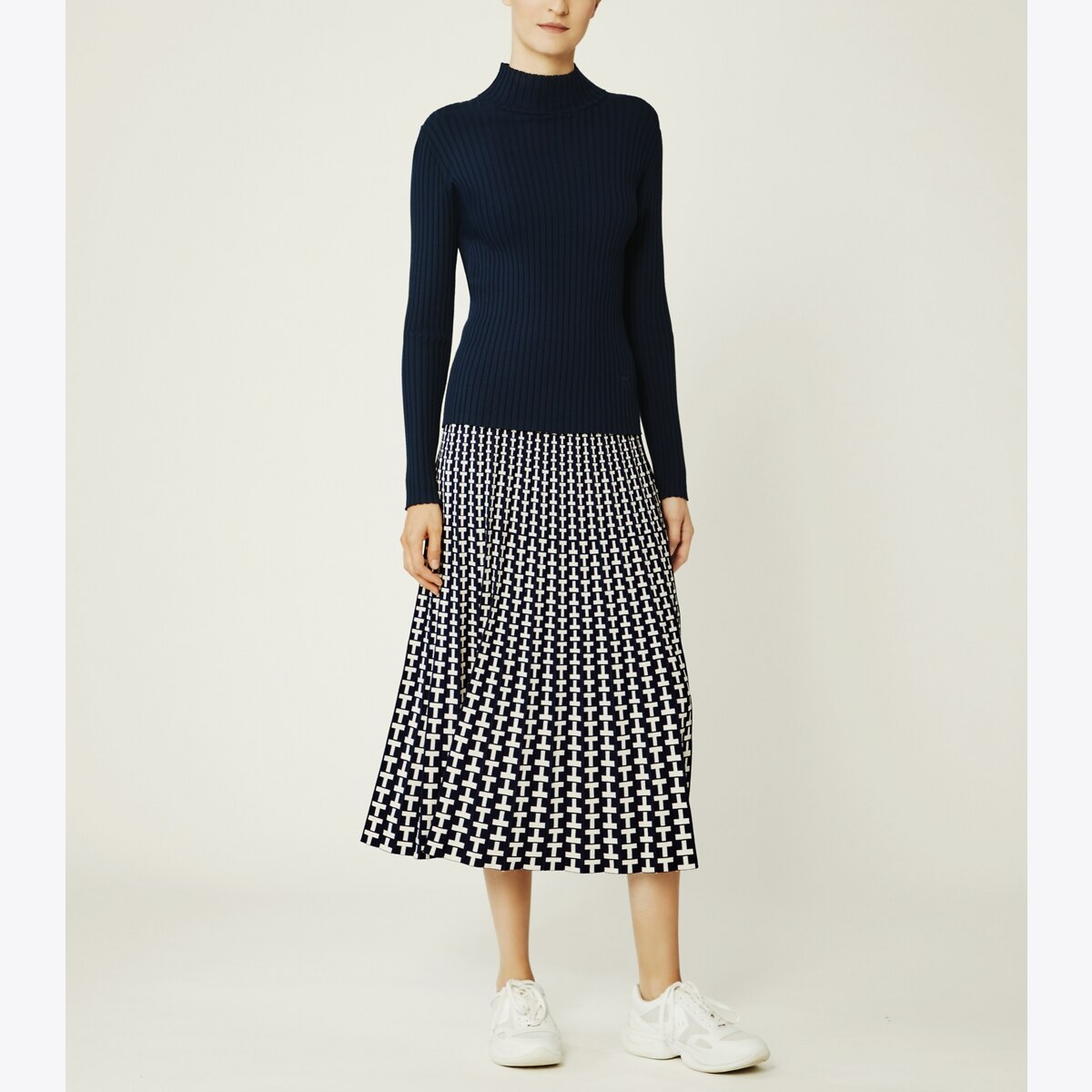 Pleated Jacquard Tech Knit Skirt: Women's Designer Bottoms