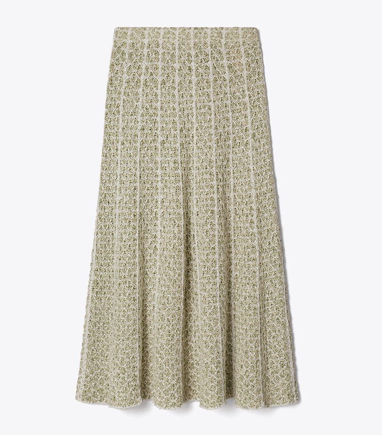 Tory Burch designer bottoms Pleated Knit Skirt in Green / White front