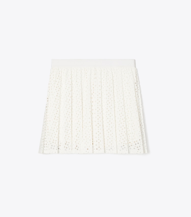 Tory Sport designer bottoms Pleated Laser-Cut Tennis Skirt in Snow White front